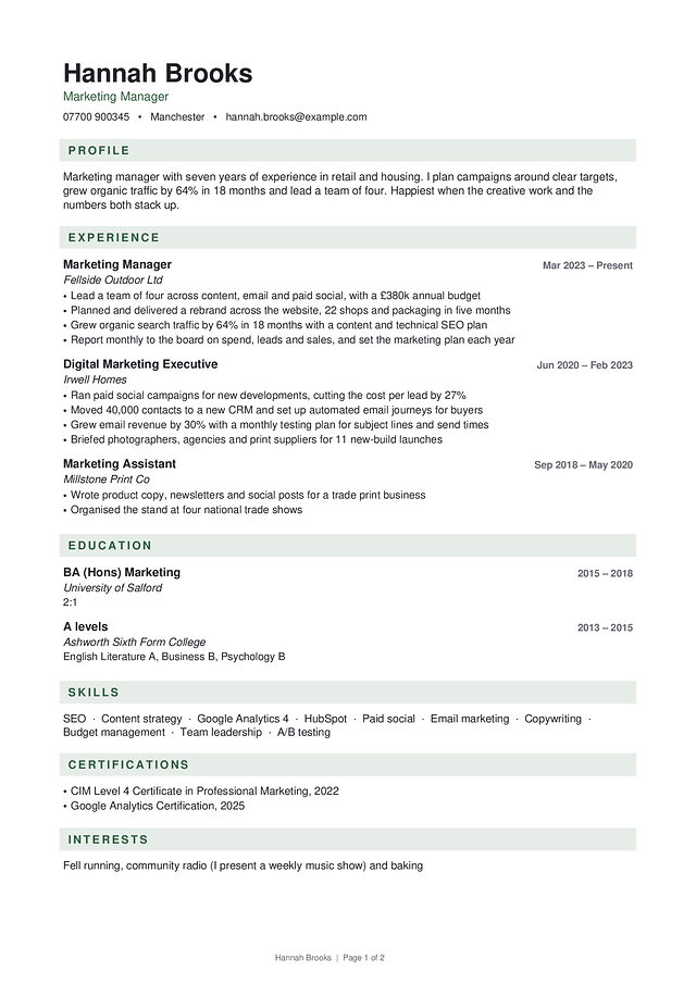Uk Site Layout Example Teacher CV Template UK (Free Download) | CV Mojo